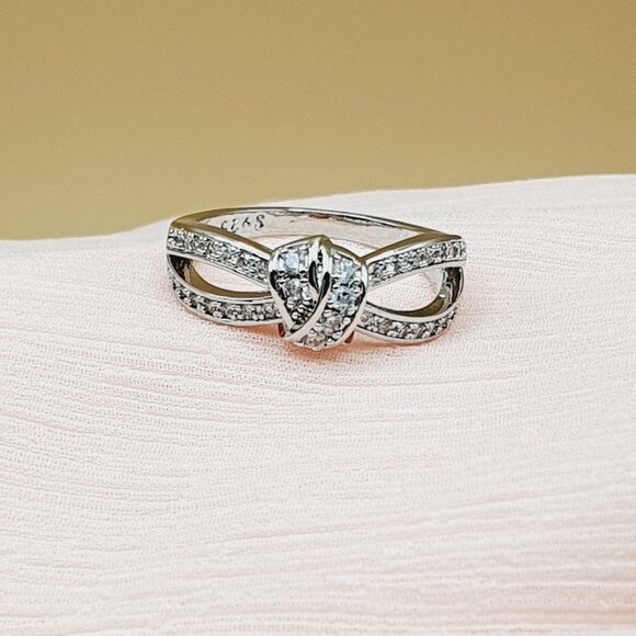 Dainty Silver Crystal Pure Cross Zircon Sweet Lovely Rings for Women, INDN8458 - Picture 2 of 7